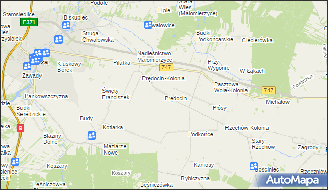 mapa Prędocin gmina Iłża, Prędocin gmina Iłża na mapie Targeo