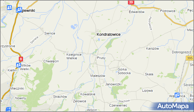 mapa Prusy gmina Kondratowice, Prusy gmina Kondratowice na mapie Targeo