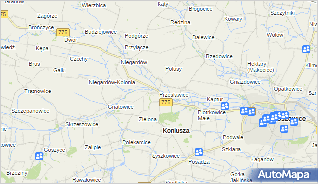 mapa Przesławice gmina Koniusza, Przesławice gmina Koniusza na mapie Targeo