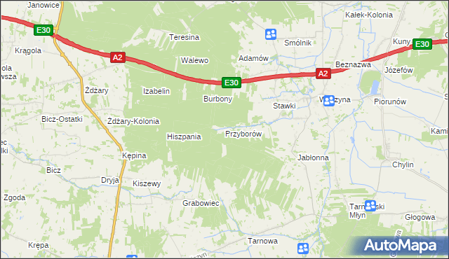 mapa Przyborów gmina Władysławów, Przyborów gmina Władysławów na mapie Targeo