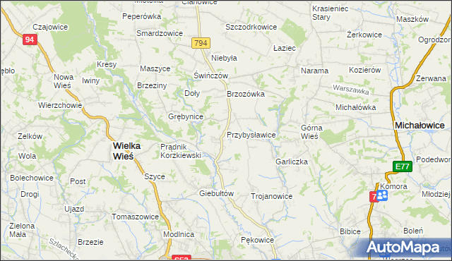 mapa Przybysławice gmina Zielonki, Przybysławice gmina Zielonki na mapie Targeo