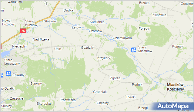mapa Przykory gmina Miastków Kościelny, Przykory gmina Miastków Kościelny na mapie Targeo