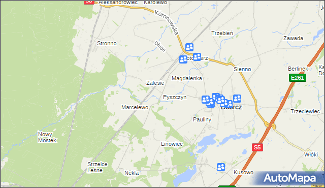 mapa Pyszczyn gmina Dobrcz, Pyszczyn gmina Dobrcz na mapie Targeo