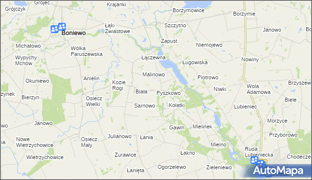 mapa Pyszkowo, Pyszkowo na mapie Targeo