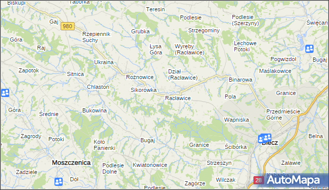 mapa Racławice gmina Biecz, Racławice gmina Biecz na mapie Targeo