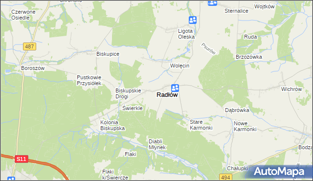 mapa Radłów powiat oleski, Radłów powiat oleski na mapie Targeo