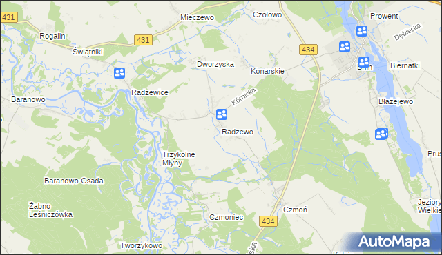 mapa Radzewo gmina Kórnik, Radzewo gmina Kórnik na mapie Targeo