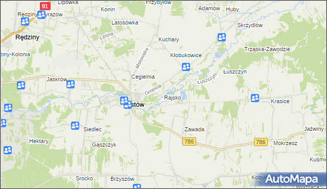 mapa Rajsko gmina Mstów, Rajsko gmina Mstów na mapie Targeo
