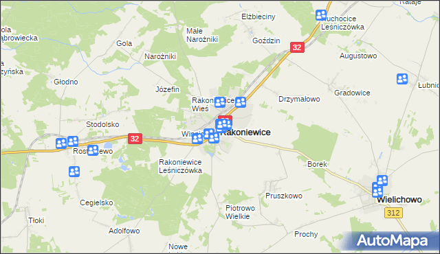 mapa Rakoniewice, Rakoniewice na mapie Targeo