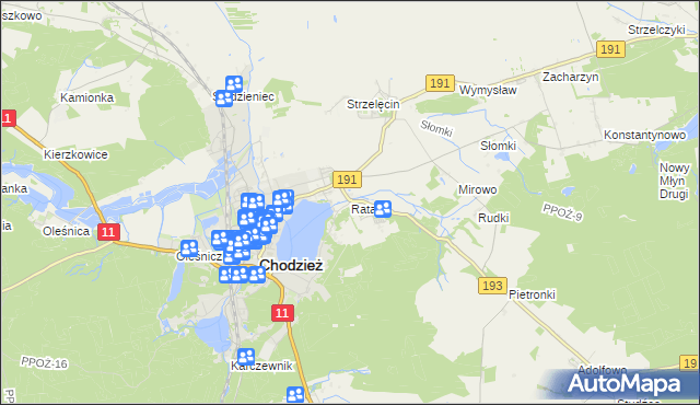 mapa Rataje gmina Chodzież, Rataje gmina Chodzież na mapie Targeo