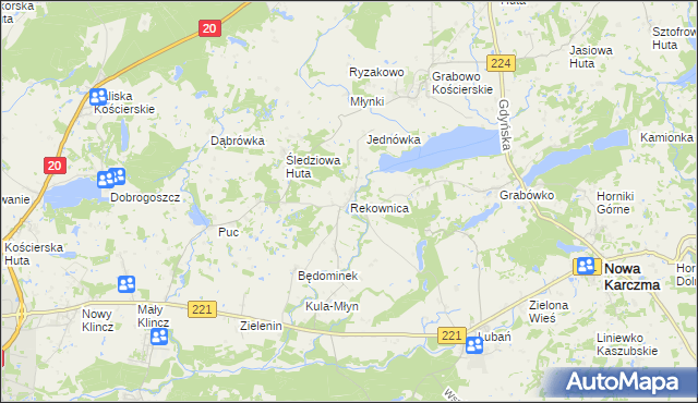mapa Rekownica gmina Nowa Karczma, Rekownica gmina Nowa Karczma na mapie Targeo