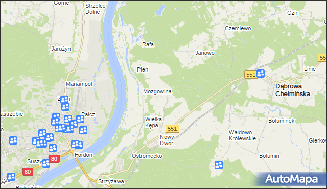 mapa Reptowo gmina Dąbrowa Chełmińska, Reptowo gmina Dąbrowa Chełmińska na mapie Targeo