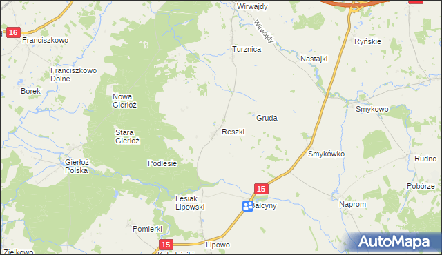 mapa Reszki gmina Ostróda, Reszki gmina Ostróda na mapie Targeo
