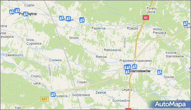 mapa Retków gmina Stanisławów, Retków gmina Stanisławów na mapie Targeo
