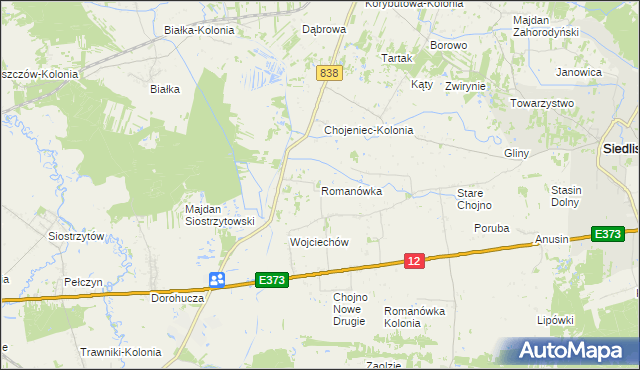 mapa Romanówka gmina Siedliszcze, Romanówka gmina Siedliszcze na mapie Targeo