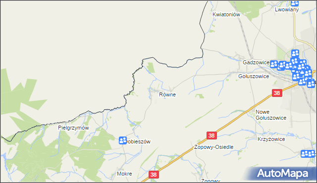 mapa Równe gmina Głubczyce, Równe gmina Głubczyce na mapie Targeo