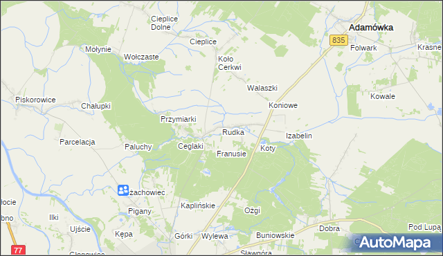 mapa Rudka gmina Sieniawa, Rudka gmina Sieniawa na mapie Targeo