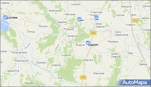 mapa Rudunki gmina Zadzim, Rudunki gmina Zadzim na mapie Targeo