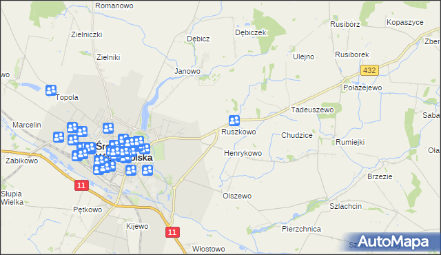 mapa Ruszkowo gmina Środa Wielkopolska, Ruszkowo gmina Środa Wielkopolska na mapie Targeo