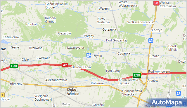 mapa Rysie gmina Dębe Wielkie, Rysie gmina Dębe Wielkie na mapie Targeo