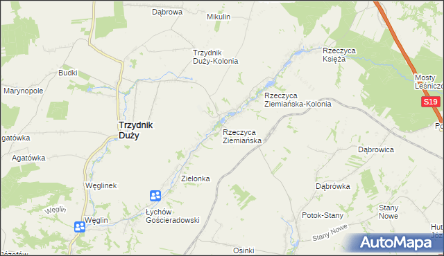 mapa Rzeczyca Ziemiańska, Rzeczyca Ziemiańska na mapie Targeo