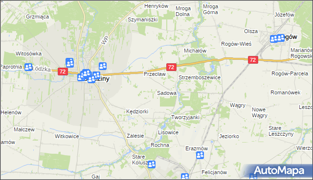 mapa Sadowa gmina Brzeziny, Sadowa gmina Brzeziny na mapie Targeo