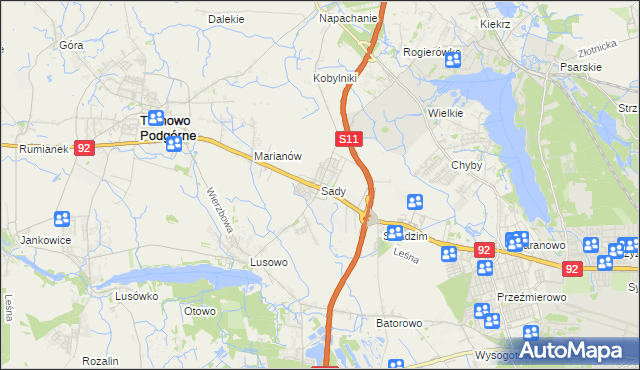mapa Sady gmina Tarnowo Podgórne, Sady gmina Tarnowo Podgórne na mapie Targeo