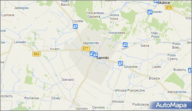 mapa Sanniki powiat gostyniński, Sanniki powiat gostyniński na mapie Targeo