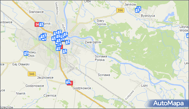 mapa Ścinawa Polska, Ścinawa Polska na mapie Targeo