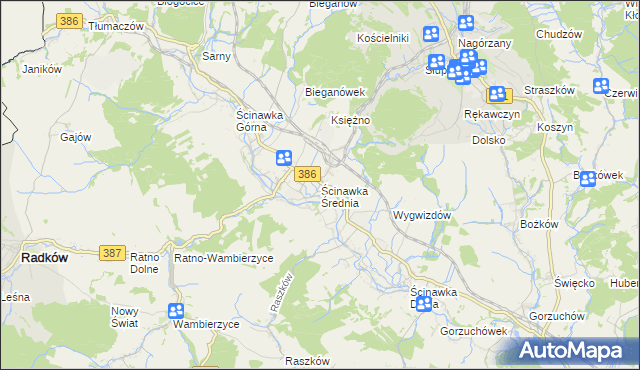 mapa Ścinawka Średnia, Ścinawka Średnia na mapie Targeo