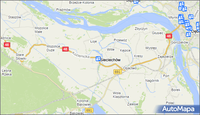 mapa Sieciechów powiat kozienicki, Sieciechów powiat kozienicki na mapie Targeo