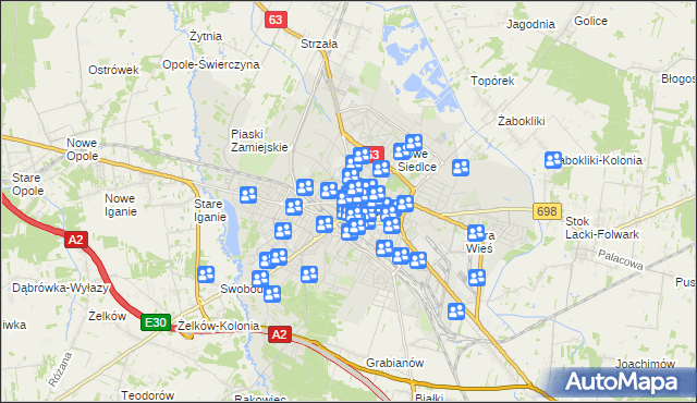mapa Siedlce, Siedlce na mapie Targeo