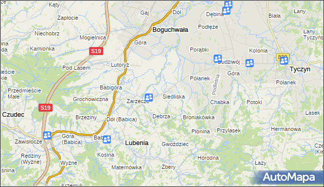 mapa Siedliska gmina Lubenia, Siedliska gmina Lubenia na mapie Targeo