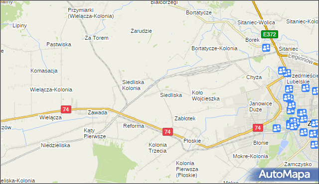 mapa Siedliska gmina Zamość, Siedliska gmina Zamość na mapie Targeo