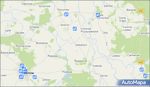 mapa Siekierzyn gmina Żerków, Siekierzyn gmina Żerków na mapie Targeo