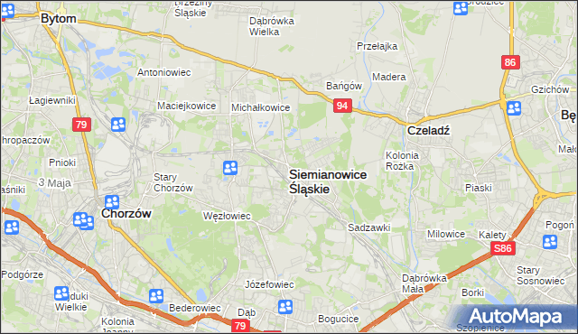 mapa Siemianowice Śląskie, Siemianowice Śląskie na mapie Targeo
