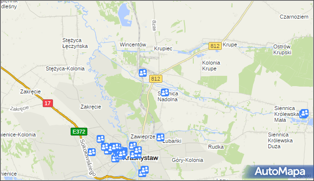mapa Siennica Nadolna gmina Krasnystaw, Siennica Nadolna gmina Krasnystaw na mapie Targeo