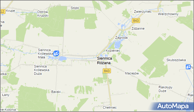 mapa Siennica Różana, Siennica Różana na mapie Targeo