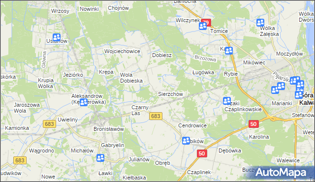 mapa Sierzchów gmina Góra Kalwaria, Sierzchów gmina Góra Kalwaria na mapie Targeo