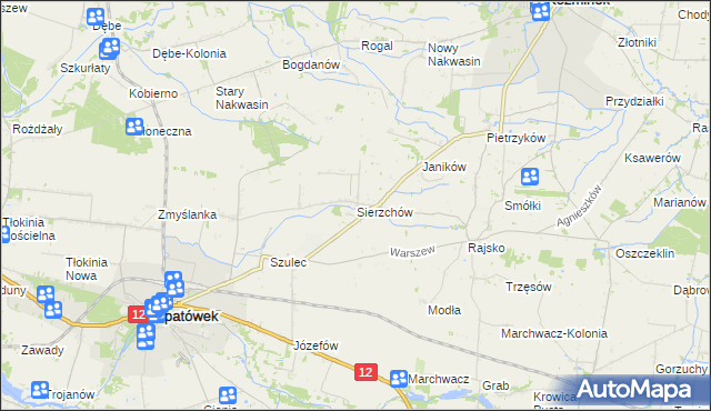 mapa Sierzchów gmina Opatówek, Sierzchów gmina Opatówek na mapie Targeo