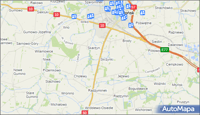 mapa Skrzynki gmina Płońsk, Skrzynki gmina Płońsk na mapie Targeo
