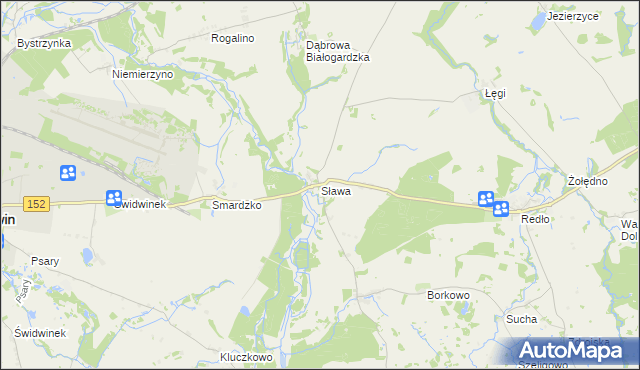 mapa Sława gmina Świdwin, Sława gmina Świdwin na mapie Targeo