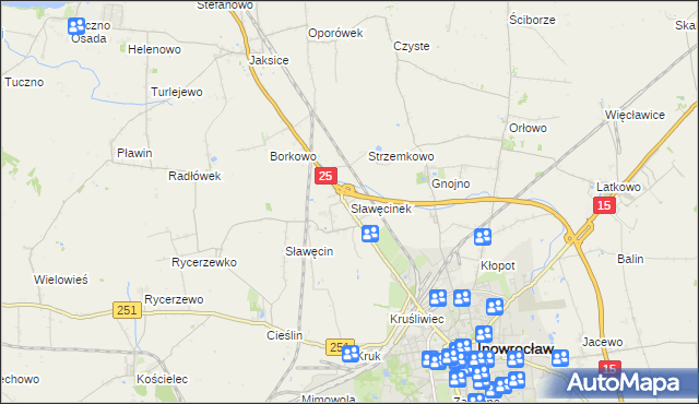mapa Sławęcinek gmina Inowrocław, Sławęcinek gmina Inowrocław na mapie Targeo
