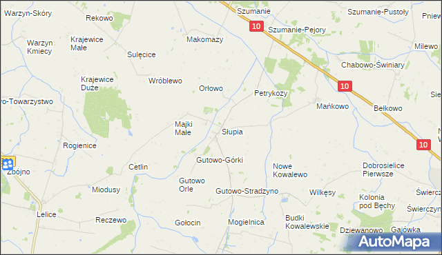 mapa Słupia gmina Zawidz, Słupia gmina Zawidz na mapie Targeo