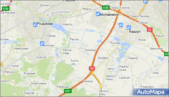 mapa Sokołów gmina Michałowice, Sokołów gmina Michałowice na mapie Targeo