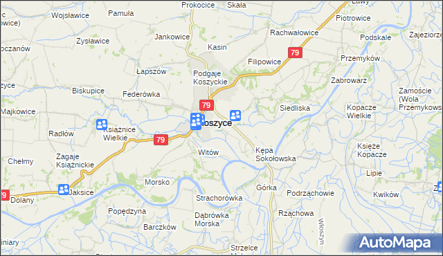 mapa Sokołowice gmina Koszyce, Sokołowice gmina Koszyce na mapie Targeo