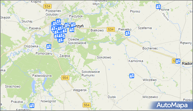 mapa Sokołowo gmina Golub-Dobrzyń, Sokołowo gmina Golub-Dobrzyń na mapie Targeo