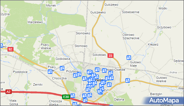 mapa Sokołowo gmina Września, Sokołowo gmina Września na mapie Targeo