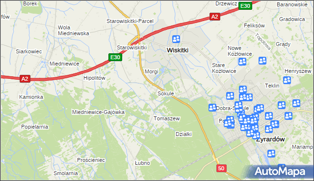 mapa Sokule gmina Wiskitki, Sokule gmina Wiskitki na mapie Targeo