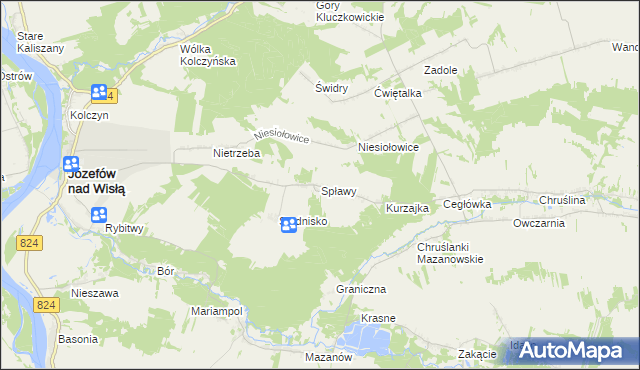 mapa Spławy gmina Józefów nad Wisłą, Spławy gmina Józefów nad Wisłą na mapie Targeo